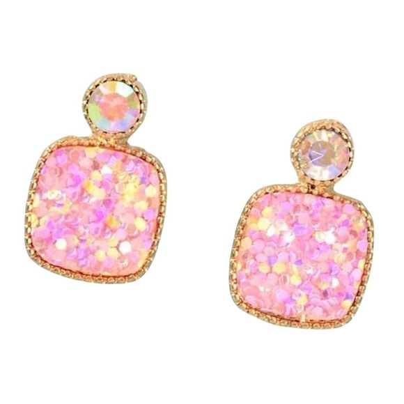 Pink Geometric Sequin Earrings - Picture 3 of 3